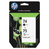 HP 74/75 Ink Cartridges, Black & Tri-color, 2 pack