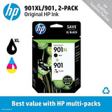 HP 901XL/901 Ink Cartridge, Black/Multicolor, Pack of 2, (CZ722FN)