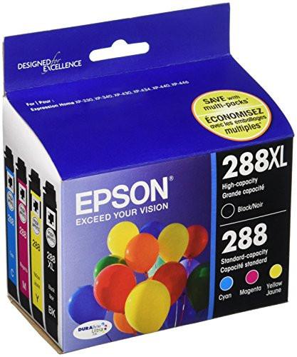 Epson Cartridge Ink, 288XL Black 288 Cyan, Magenta, Yellow Jaune, 4-Pack
